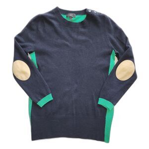 J. Crew Blue & Green Wool Cashmere Blend Sweater Elbow Patches Size S